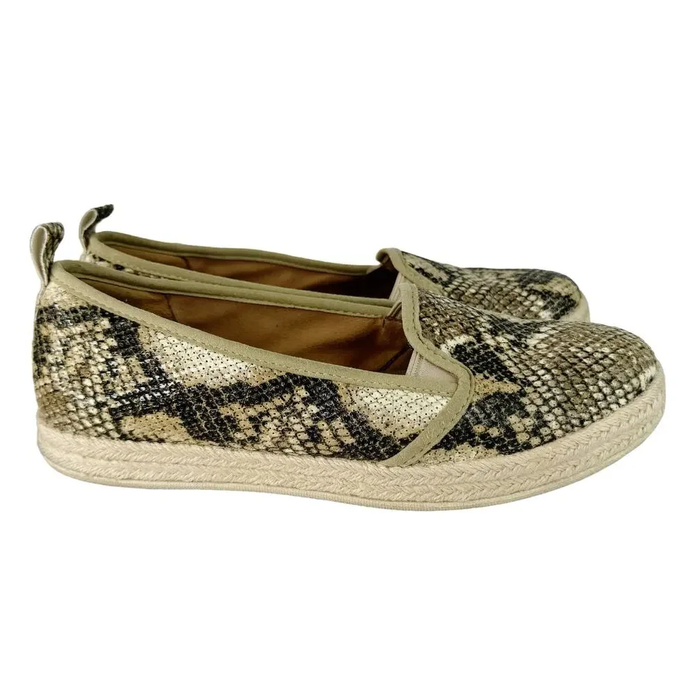 Clarks Azella Theoni Leather Slip-On Snakeskin Animal Print Flats Brown Tan 9